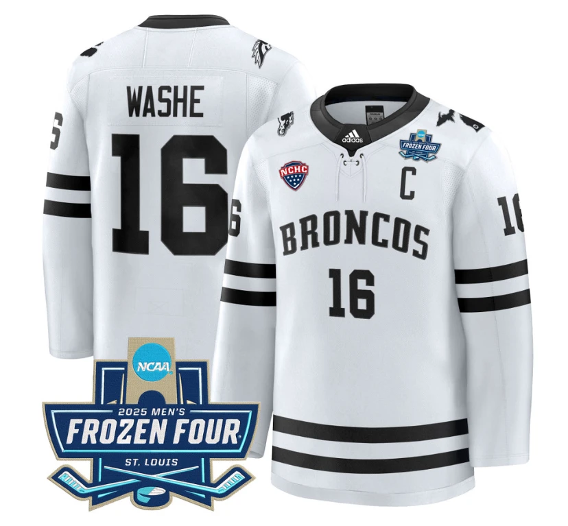 Tim Washe Jersey #16 Western Michigan Broncos 2025 Frozen Four Patch Stitched White by Hockey David