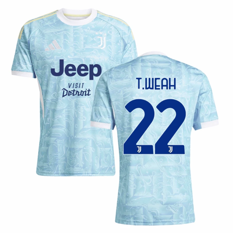Timothy Weah 22 Juventus 2025-26 Away Match Jersey – Light Blue by Soccer Jersey
