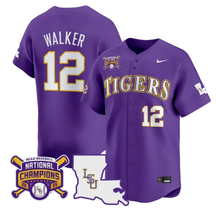 Todd Walker Jersey #12 LSU Tigers 2025 World Series Champions Stitched Purple by My Store