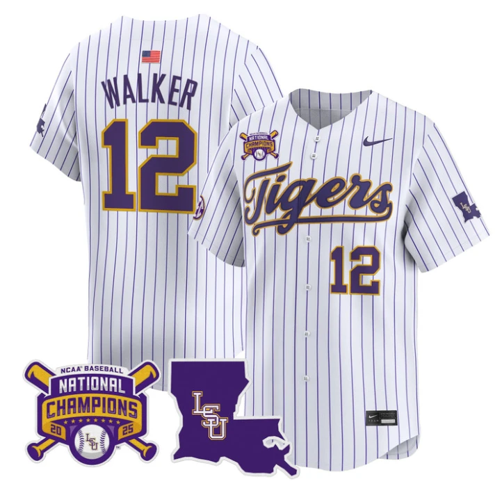 Todd Walker Jersey #12 LSU Tigers 2025 World Series Champions Stitched Stripes by My Store
