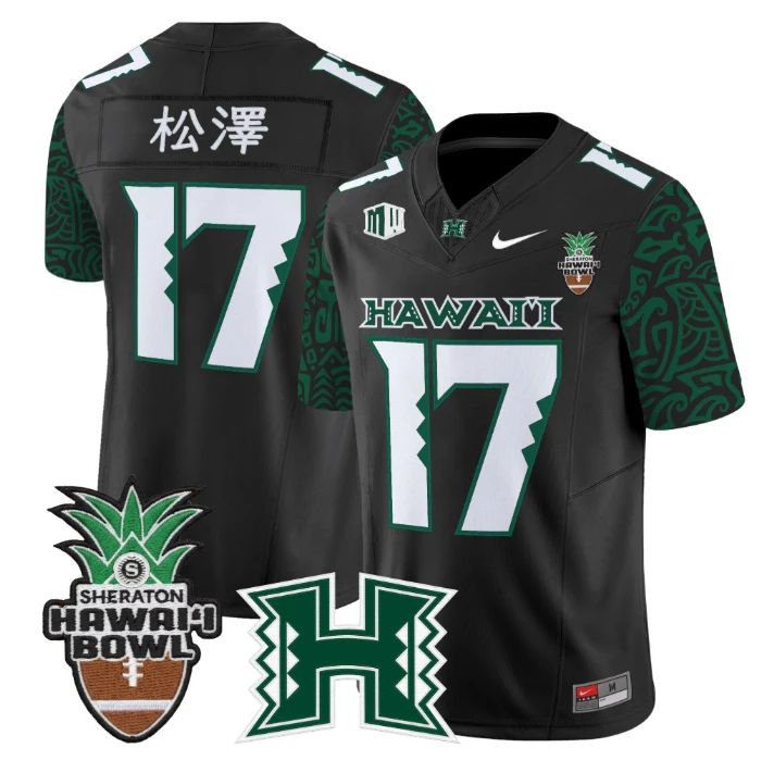 Tokyo Toe Jersey #17 Hawai'i Rainbow 2025 Hawai'i Bowl Stitched Black Limited by My Store NCAA Football Jerseys