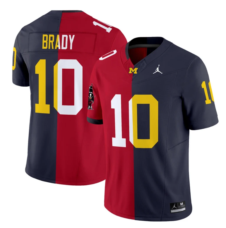 Tom Brady Jersey Buccaneers #10 Michigan Wolverines Split Vapor V2 All Stitched by NCAA Football Jersey