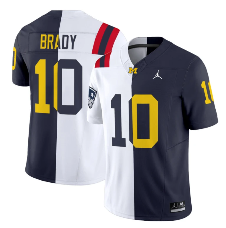 Tom Brady Jersey Patriots #10 Michigan Wolverines Split Vapor V2 All Stitched by NCAA Football Jersey