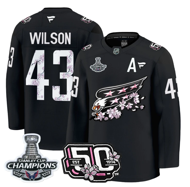 Tom Wilson Jersey #43 Washington Capitals 50th 2018 Stanley Cup Champions Patch Black by Hockey David