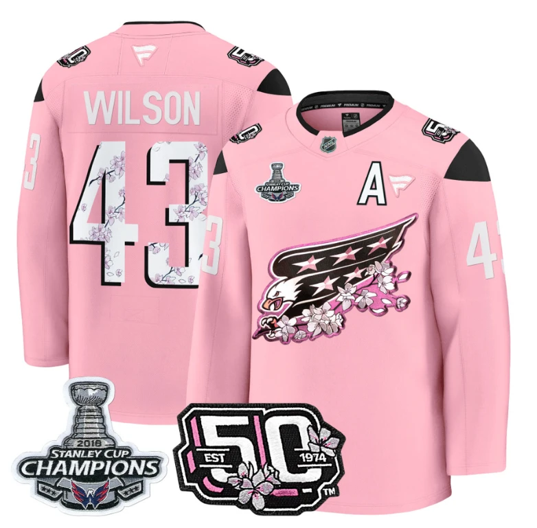 Tom Wilson Jersey #43 Washington Capitals 50th 2018 Stanley Cup Champions Patch Cherry Blossom by Hockey David