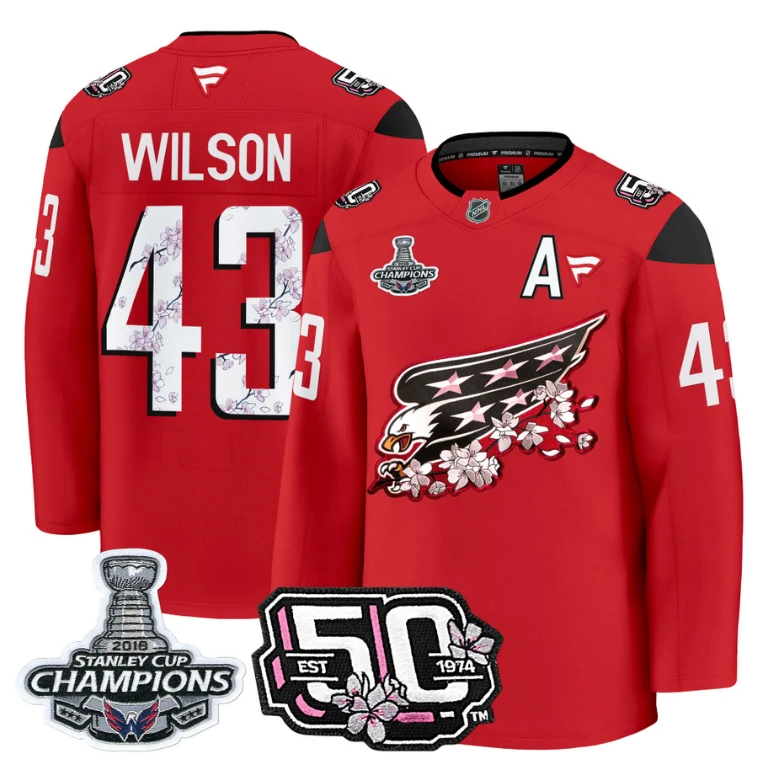 Tom Wilson Jersey #43 Washington Capitals 50th 2018 Stanley Cup Champions Patch Red by Hockey David