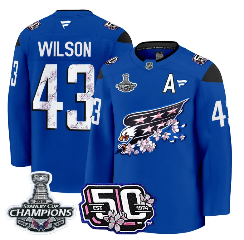 Tom Wilson Jersey #43 Washington Capitals 50th 2018 Stanley Cup Champions Patch Royal by Hockey David