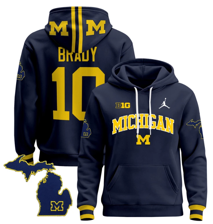Tom Brady Hoodie #10 Michigan Wolverines 2024 Pullover V2 Maize Alternate by Hoodie Pullover