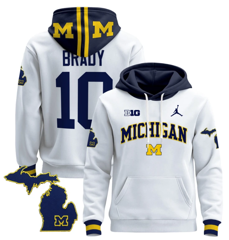 Tom Brady Hoodie #10 Michigan Wolverines 2024 Pullover V2 Maize Alternate by Hoodie Pullover