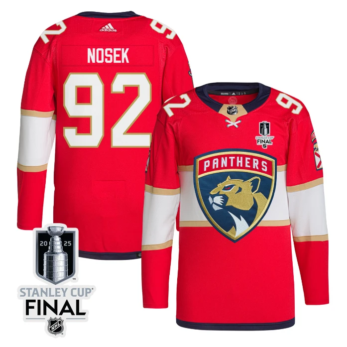 Tomas Nosek 92 Florida Panthers 2025 STANLEY CUP Final Patch Home Men Jersey Red by Hockey David
