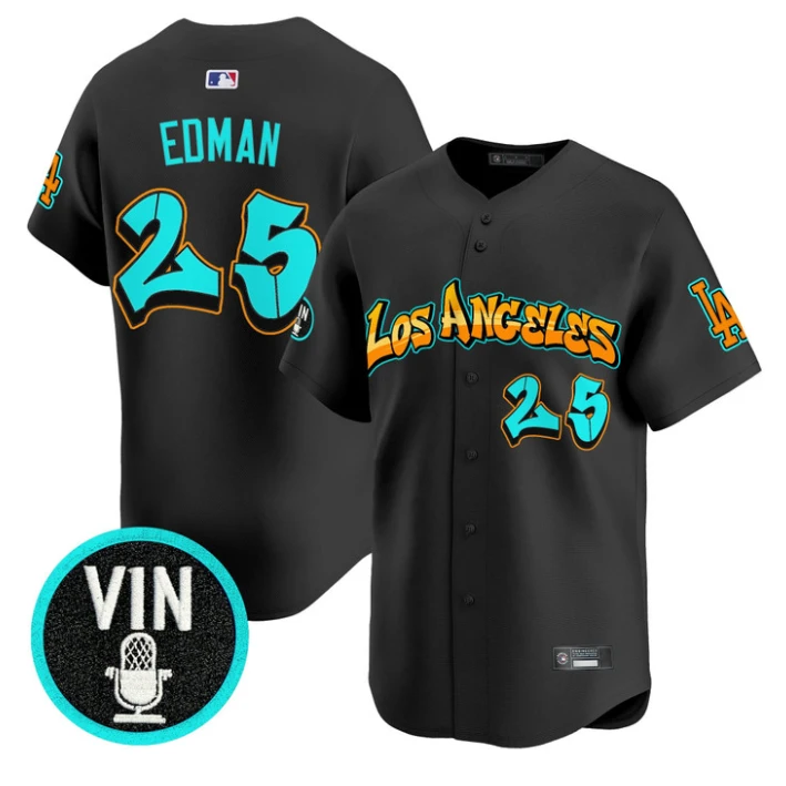 Tommy Edman Jersey #25 Los Angeles Dodgers Graffiti Street Style Stitched Black by My Store