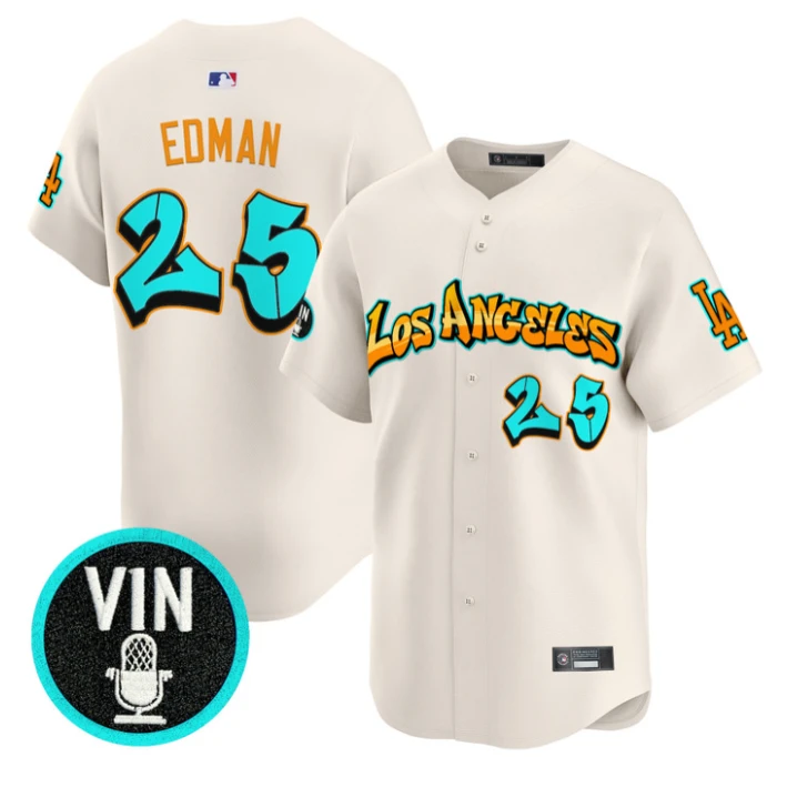 Tommy Edman Jersey #25 Los Angeles Dodgers Graffiti Street Style Stitched Cream by My Store
