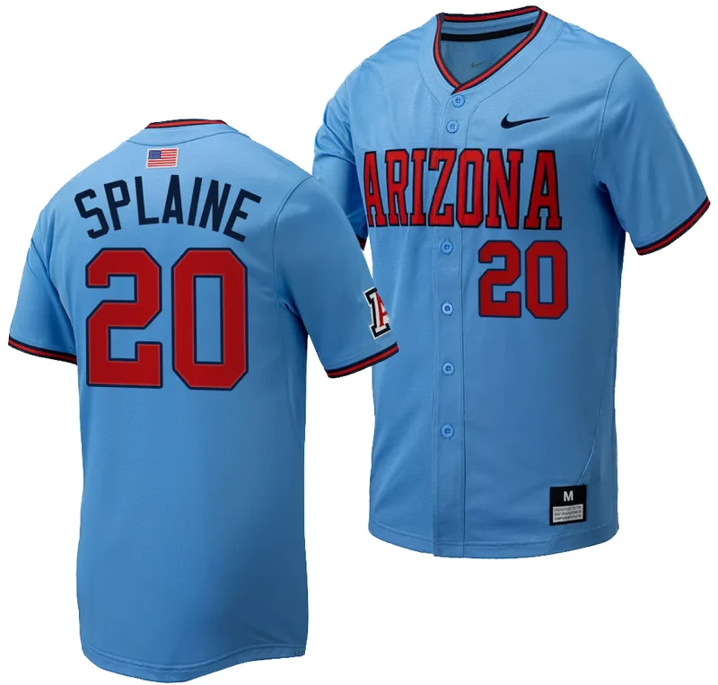 Tommy Splaine Jersey #20 Arizona Wildcats Replica Baseball Full-Button Light Blue by My Store