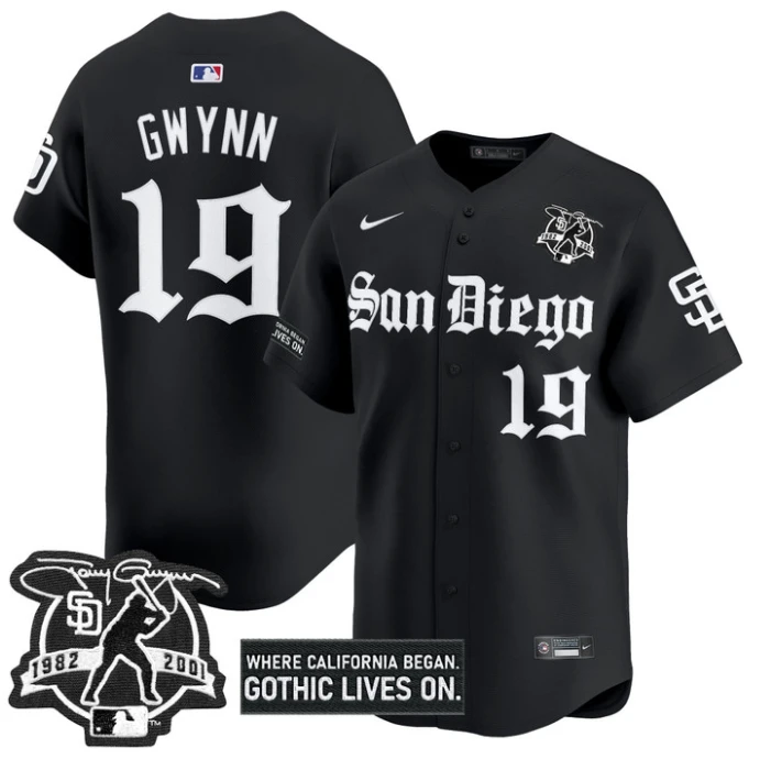 Tony Gwynn Jersey #19 San Diego Padres Gothic Edition Vapor Limited Stitched Black by My Store