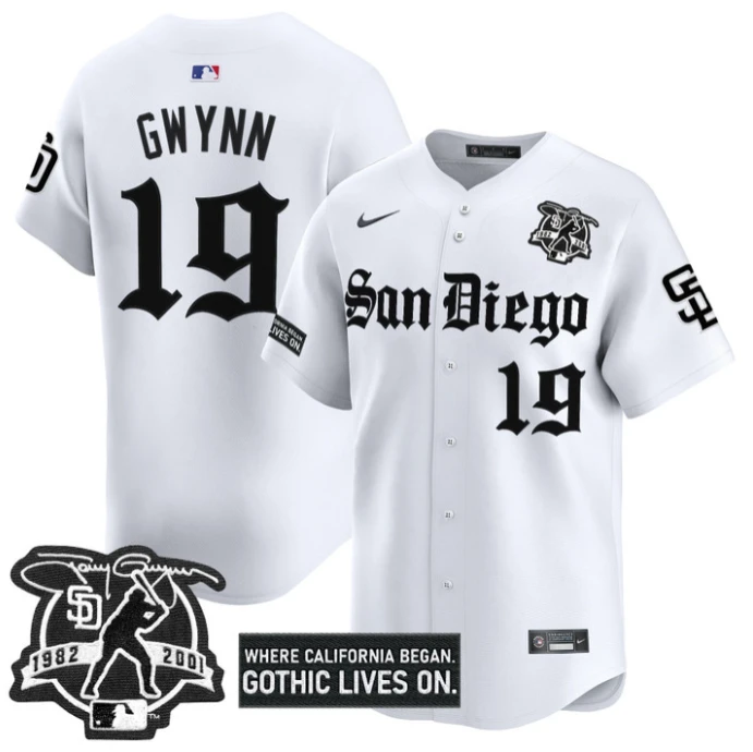 Tony Gwynn Jersey #19 San Diego Padres Gothic Edition Vapor Limited Stitched White by My Store
