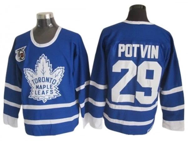Toronto Maple Leafs #29 Felix Potvin Blue 1991 Vintage 75TH CCM Jersey by Hockey David