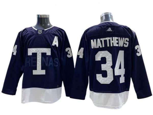 Toronto Maple Leafs #34 Auston Matthews Navy 2022 Heritage Classic Jersey by Hockey David