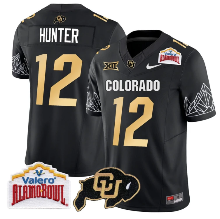 Travis Hunter Jersey Colorado Buffaloes Alamo Bowl Patch Black Gold Stitched by My Store