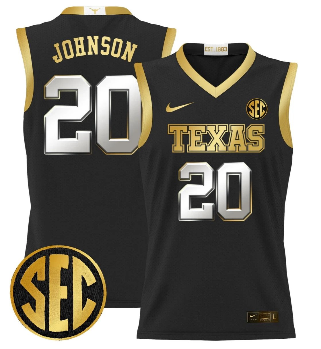 Tre Johnson Jersey #20 Texas Longhorns 2024 Lightweight Basketball Black Gold by My store basketball
