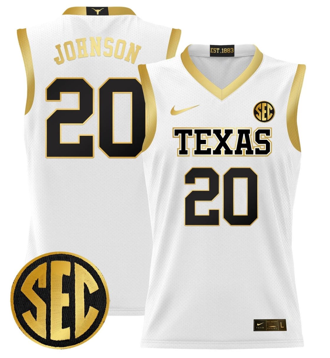 Tre Johnson Jersey #20 Texas Longhorns 2024 Lightweight Basketball White Gold by My store basketball