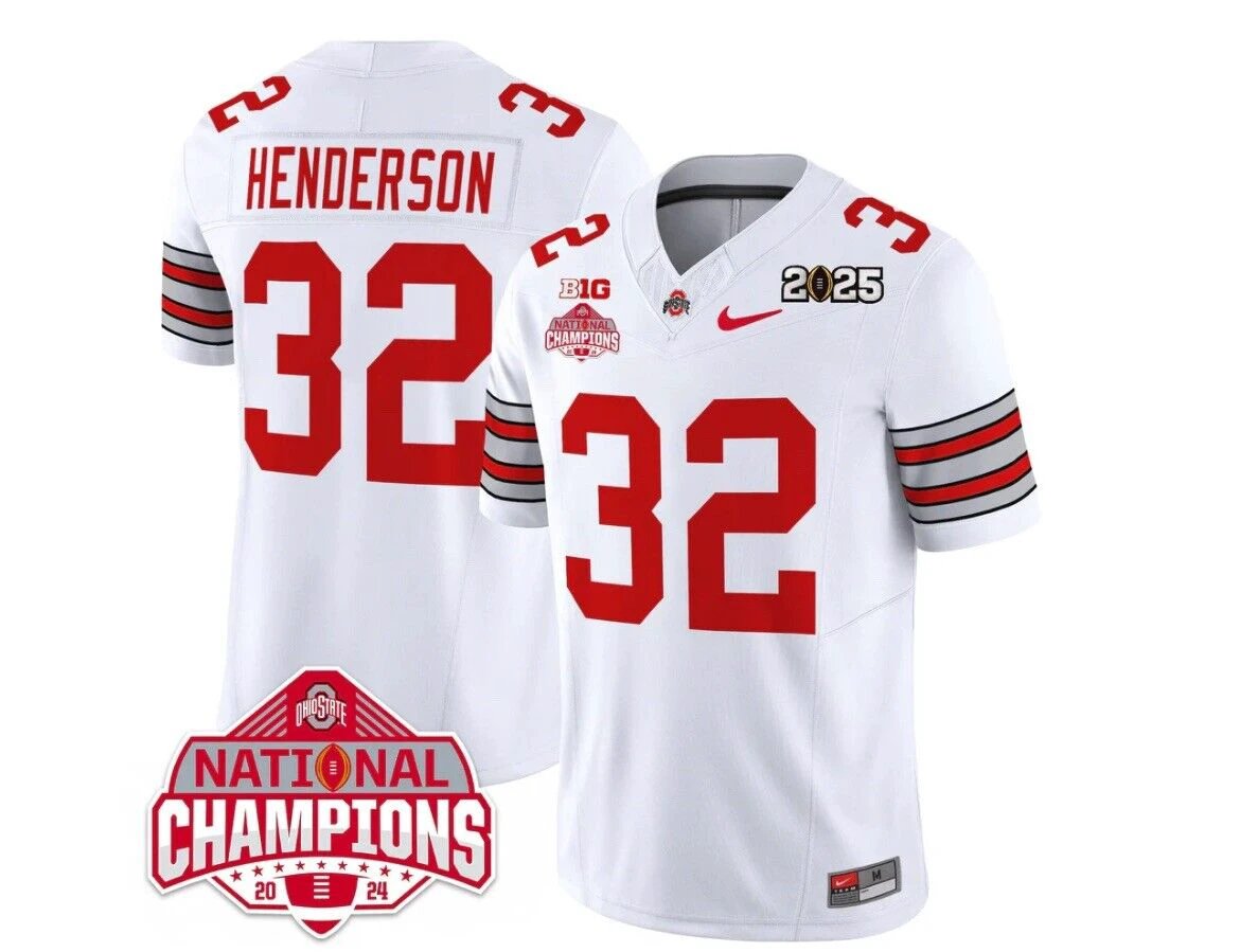 TreVeyon Henderson Jersey #32 Ohio State National Championships 2024 White Away by NCAA Football Jersey