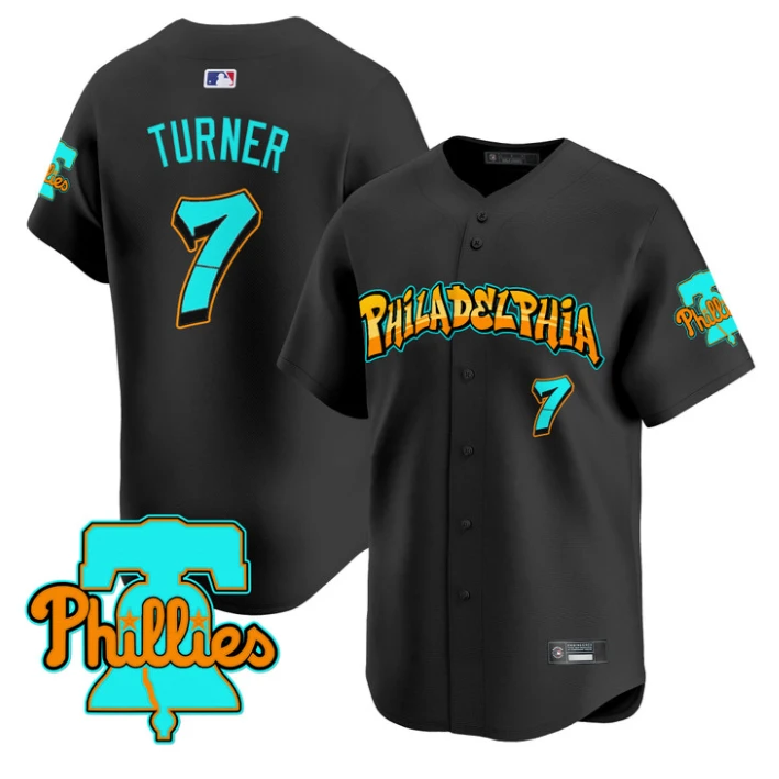 Trea Turner Jersey #7 Philadelphia Phillies Graffiti Broad Street Edition Black by My Store