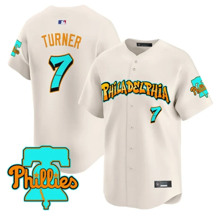 Trea Turner Jersey #7 Philadelphia Phillies Graffiti Broad Street Edition Cream by My Store