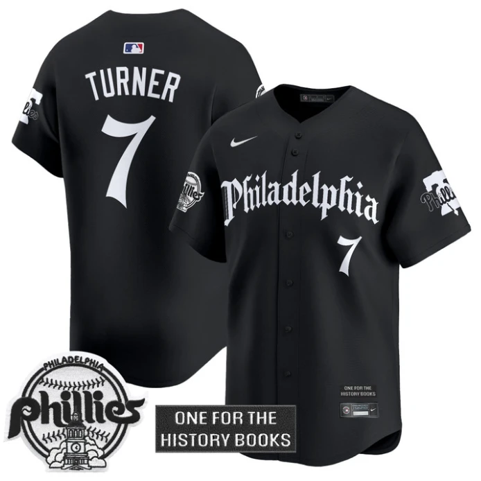 Trea Turner Jersey #7 Phillies Retro Newspaper Edition Vapor Premier Limited Stitched Black by My Store