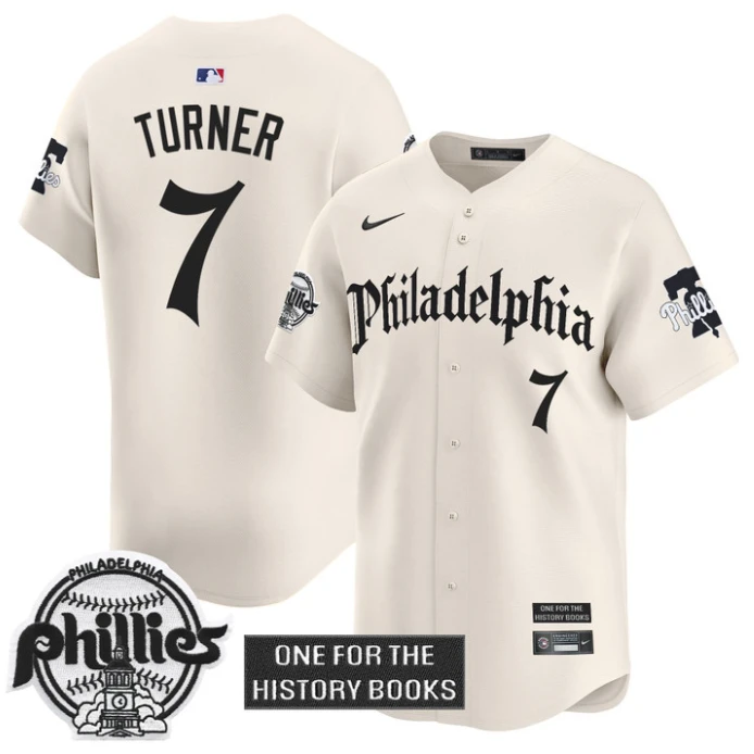 Trea Turner Jersey #7 Phillies Retro Newspaper Edition Vapor Premier Limited Stitched Cream by My Store