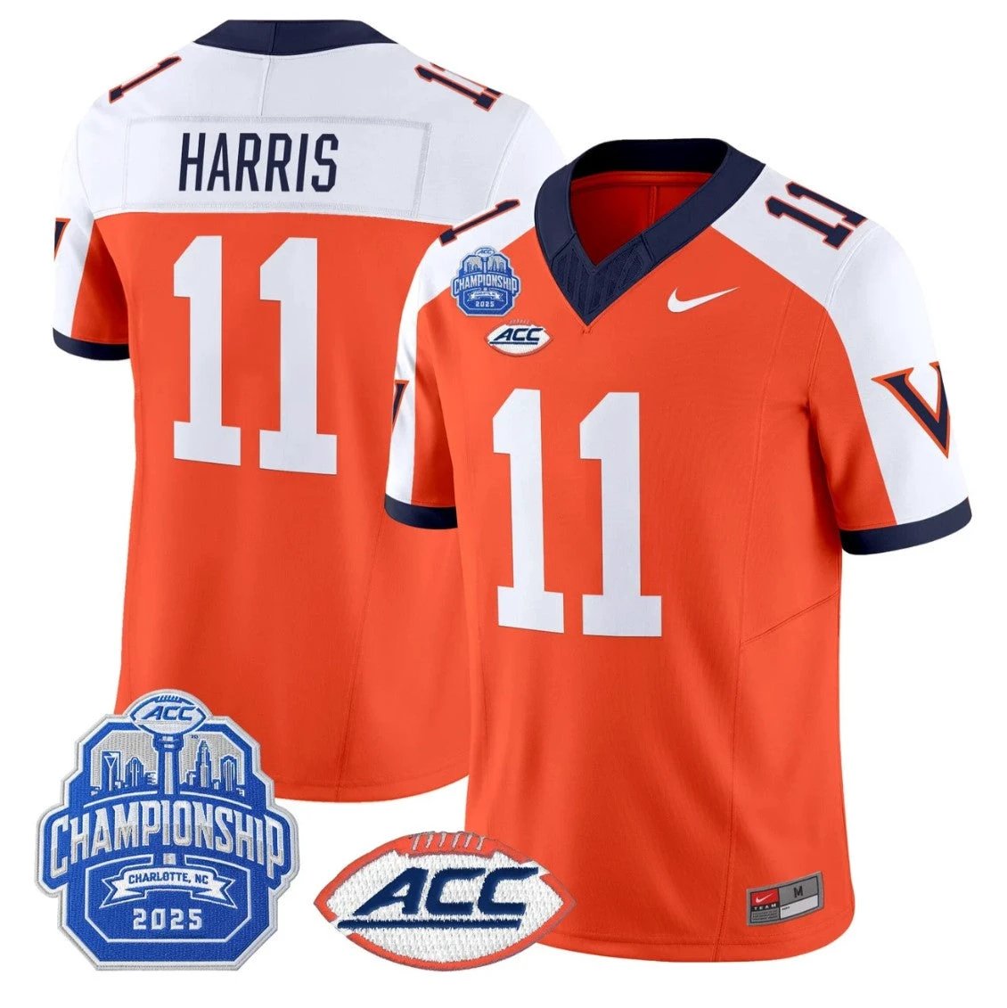 Trell Harris Jersey #11 Virginia 1995 Throwbacks 2025 ACC Championship Orange Alternate by NCAA Football Jersey