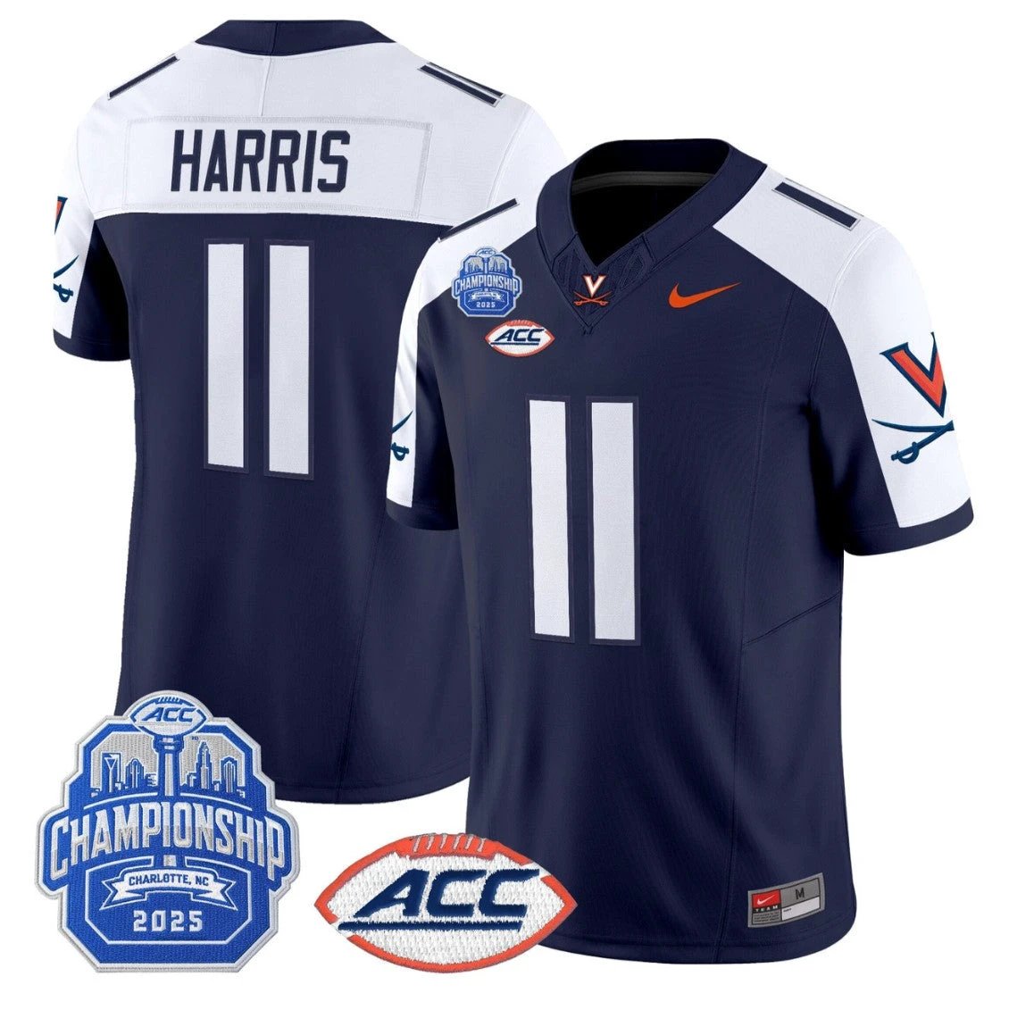 Trell Harris Jersey #11 Virginia Cavaliers 2025 ACC Championship Stitched Navy Alternate by NCAA Football Jersey