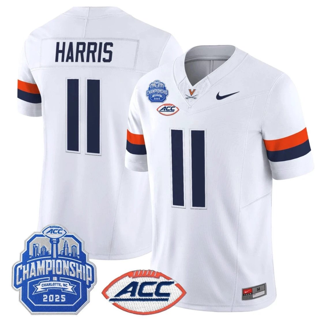 Trell Harris Jersey #11 Virginia Cavaliers 2025 ACC Championship Stitched White by NCAA Football Jersey