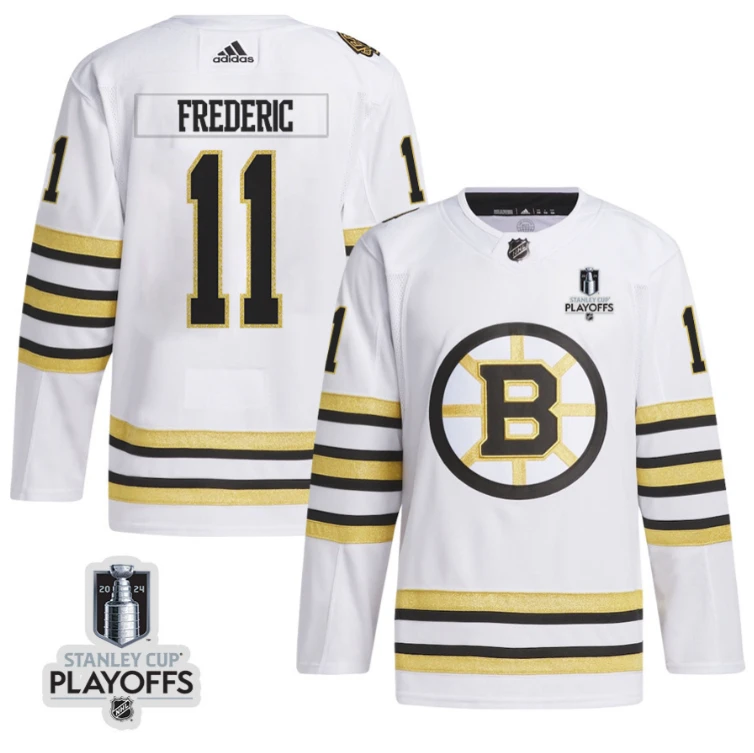 Trent Frederic 11 Boston Bruins 2024 NHL Playoffs Patch Away Jersey - Men, White by Hockey David