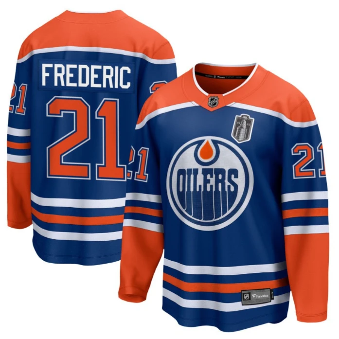 Trent Frederic 21 Edmonton Oilers 2025 Stanley Cup Final Home Breakaway Men Jersey Royal by Hockey David