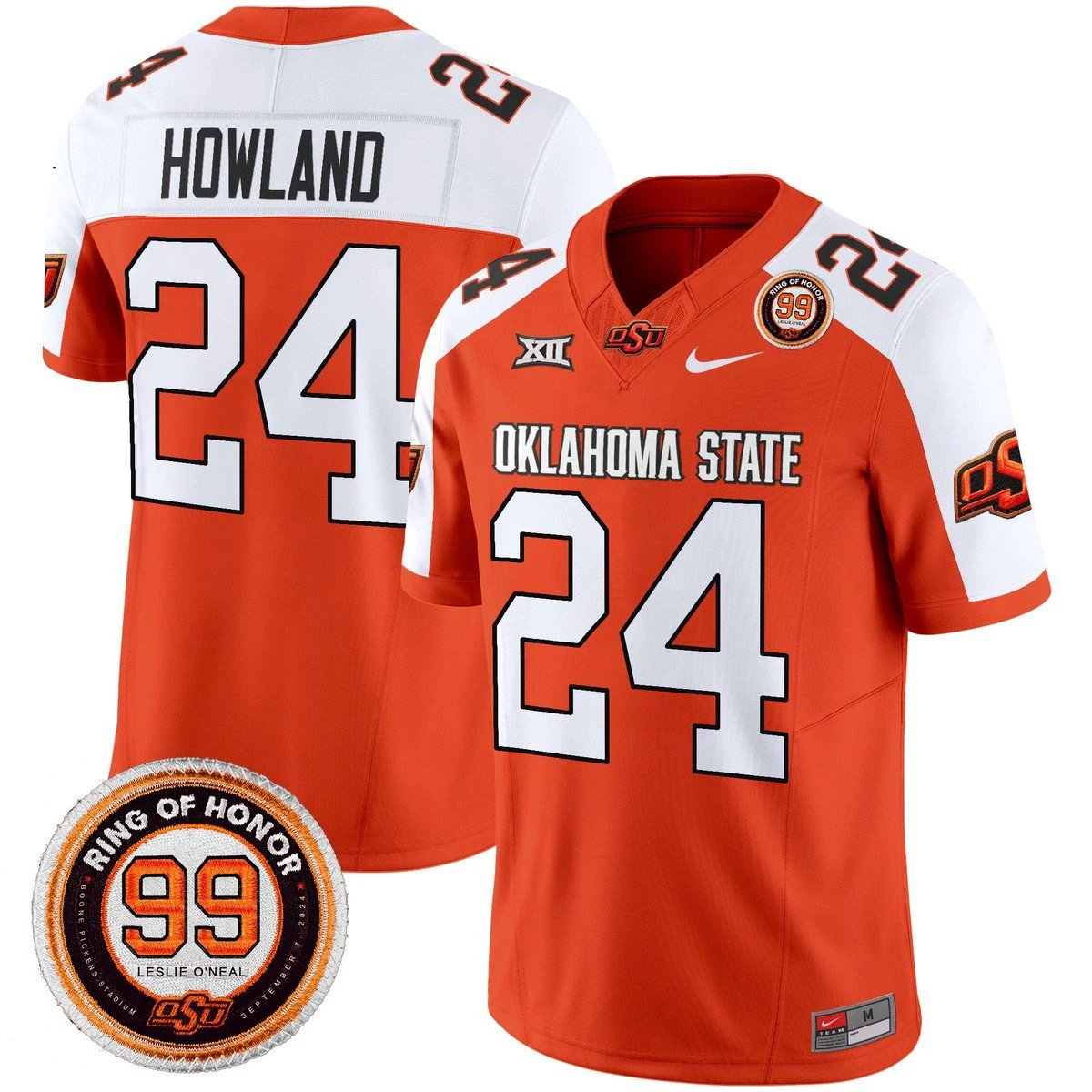 Trent Howland Jersey #24 Oklahoma State Cowboys 2025 Leslie O'neal Patch Orange Alternate by NCAA Football Jersey