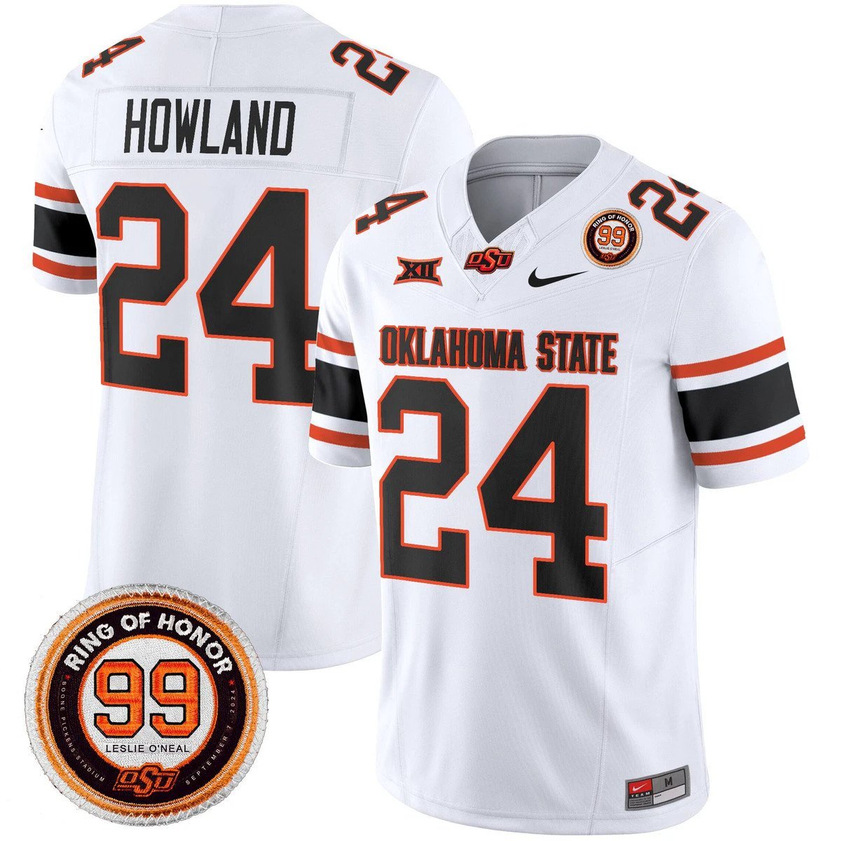 Trent Howland Jersey #24 Oklahoma State Cowboys 2025 Leslie O'neal Patch White by NCAA Football Jersey