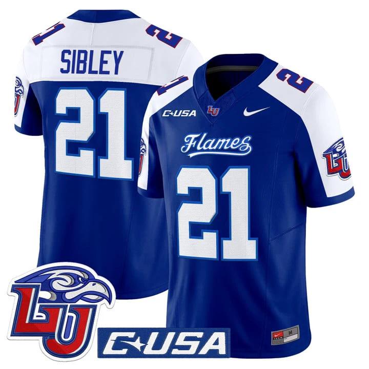 Treon Sibley Jersey #21 Liberty Flames 2025 Vapor Limited Stitched Navy Alternate by NCAA Football Jersey
