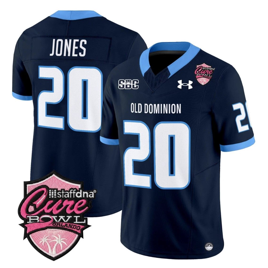 Trequan Jones Jersey #20 Old Dominion Monarchs 2025 Cure Bowl Stitched Navy by NCAA Football Jersey