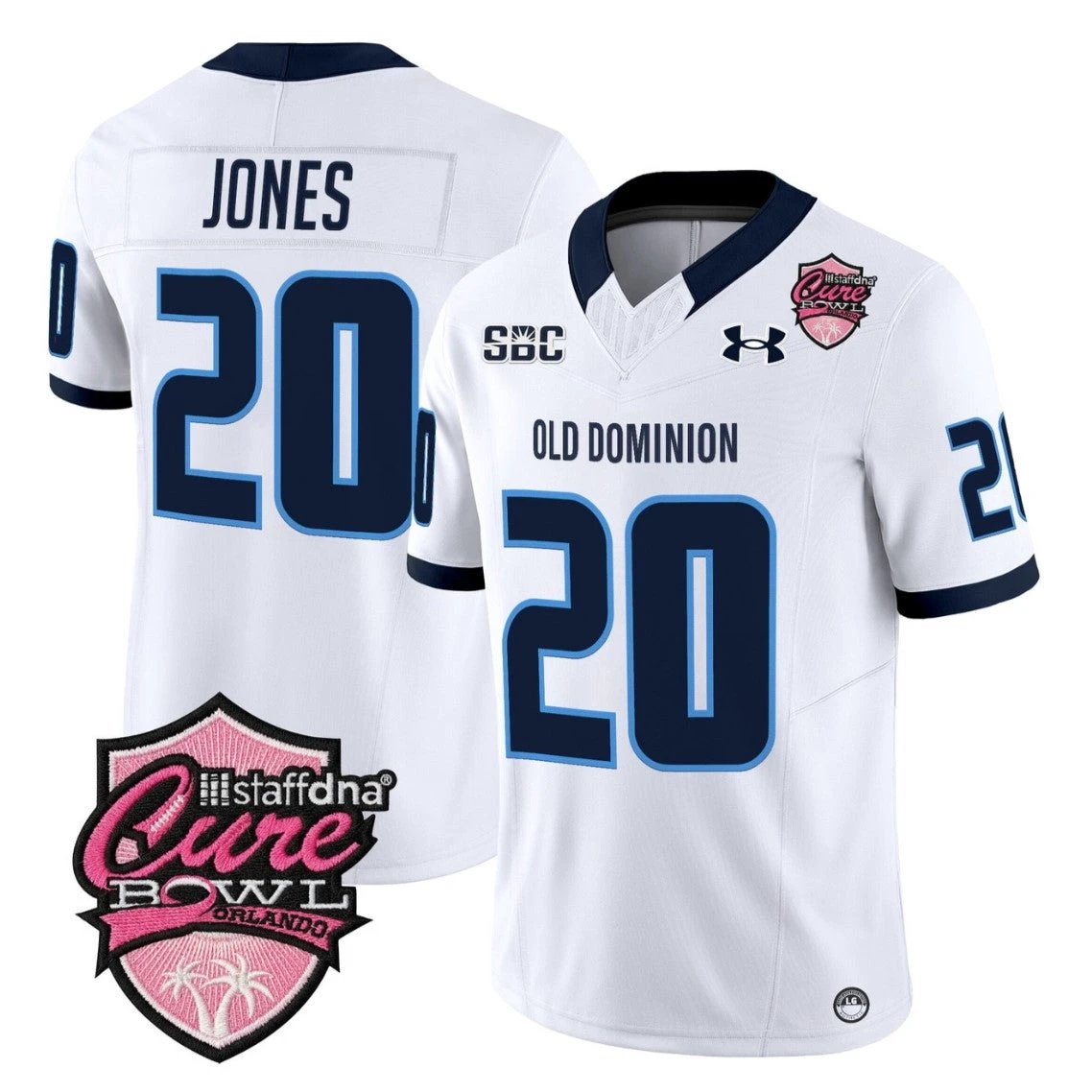 Trequan Jones Jersey #20 Old Dominion Monarchs 2025 Cure Bowl Stitched White by NCAA Football Jersey