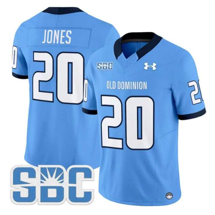 Trequan Jones Jersey #20 Old Dominion Monarchs 2025 Vapor Stitched Blue by My Store NCAA Football Jerseys