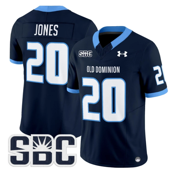 Trequan Jones Jersey #20 Old Dominion Monarchs 2025 Vapor Stitched Navy by My Store NCAA Football Jerseys
