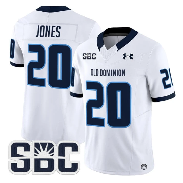 Trequan Jones Jersey #20 Old Dominion Monarchs 2025 Vapor Stitched White by My Store NCAA Football Jerseys