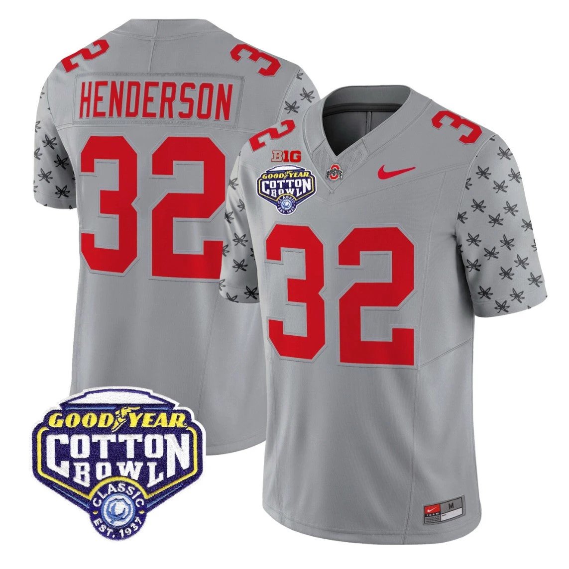Treveyon Henderson Jersey #32 Ohio State 2025 Cotton Bowl Stitched Gray by NCAA Football Jersey