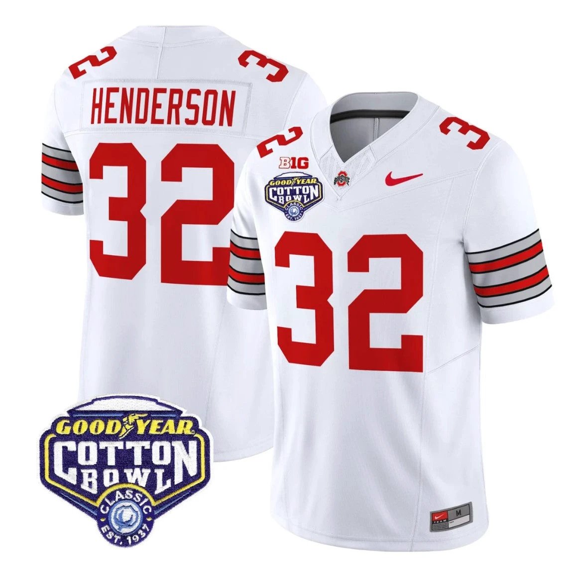 Treveyon Henderson Jersey #32 Ohio State Heritage Stripe 2025 Cotton Bowl White by NCAA Football Jersey
