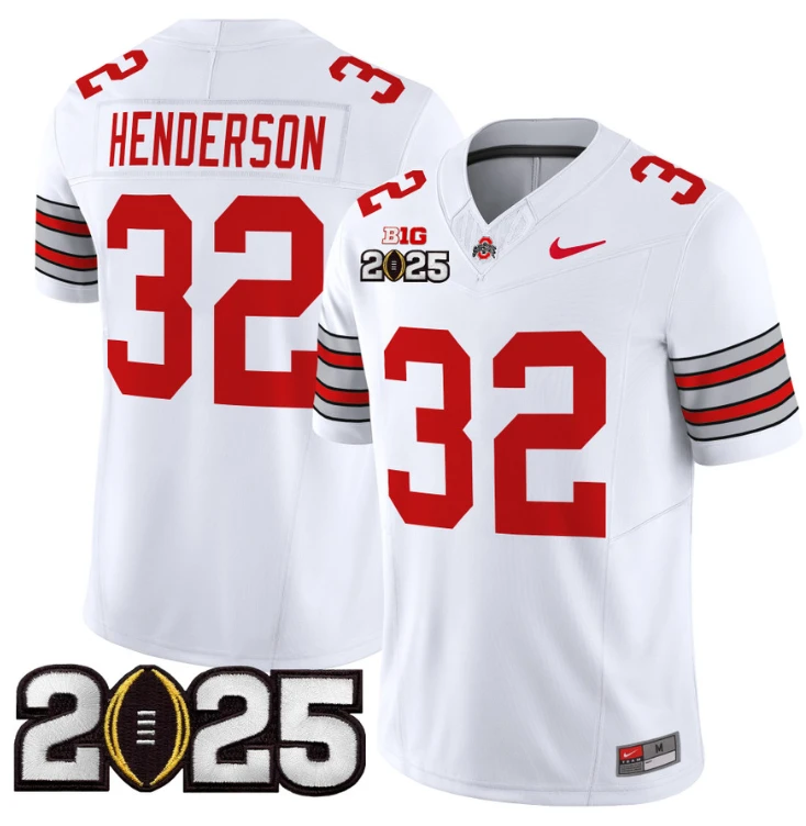 Treveyon Henderson Jersey #32 Ohio State 'Heritage Stripe' 2025 CFP Final White by NCAA Football Jersey