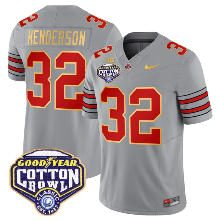 Treveyon Henderson Jersey #32 Ohio State 'Heritage Stripe' Cotton Bowl Gray by My Store