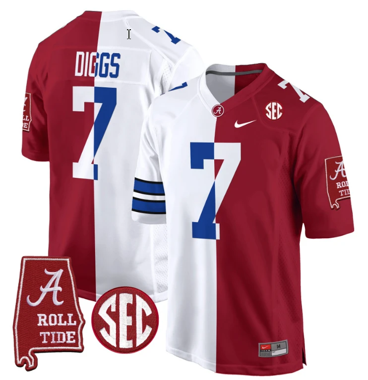 Trevon Diggs Jersey #7 Alabama Crimson Tide Split Football Game Stitched by NCAA Football Jersey