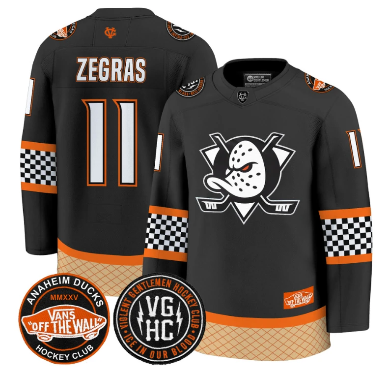 Trevor Zegras Jersey #11 Anaheim Ducks Checkerboard 2025 Premium Stitched Black by Hockey David