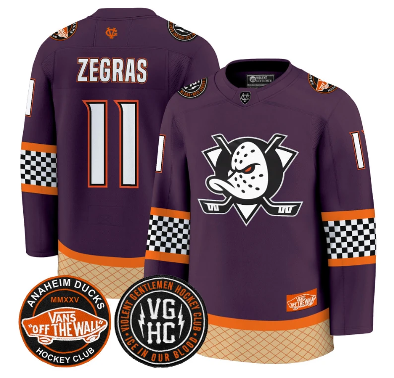 Trevor Zegras Jersey #11 Anaheim Ducks Checkerboard 2025 Premium Stitched Purple by Hockey David