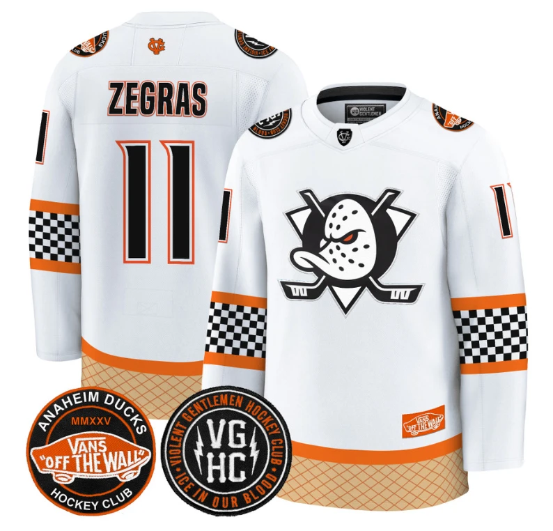 Trevor Zegras Jersey #11 Anaheim Ducks Checkerboard 2025 Premium Stitched White by Hockey David